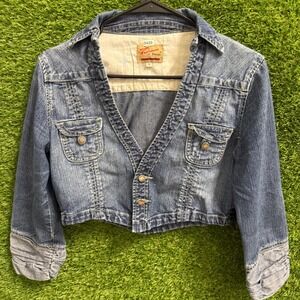 Funknouse Vintage Denim Jacket Cropped‎ Small Blue Jean Jacket Button Up